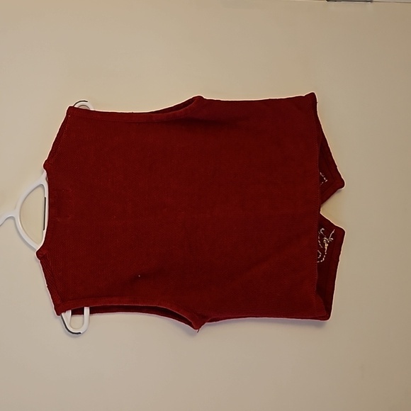 VTG KATHIE LEE 1980s Red Gold Beaded Button Down Valentine's Sweater Vest - Picture 8 of 9